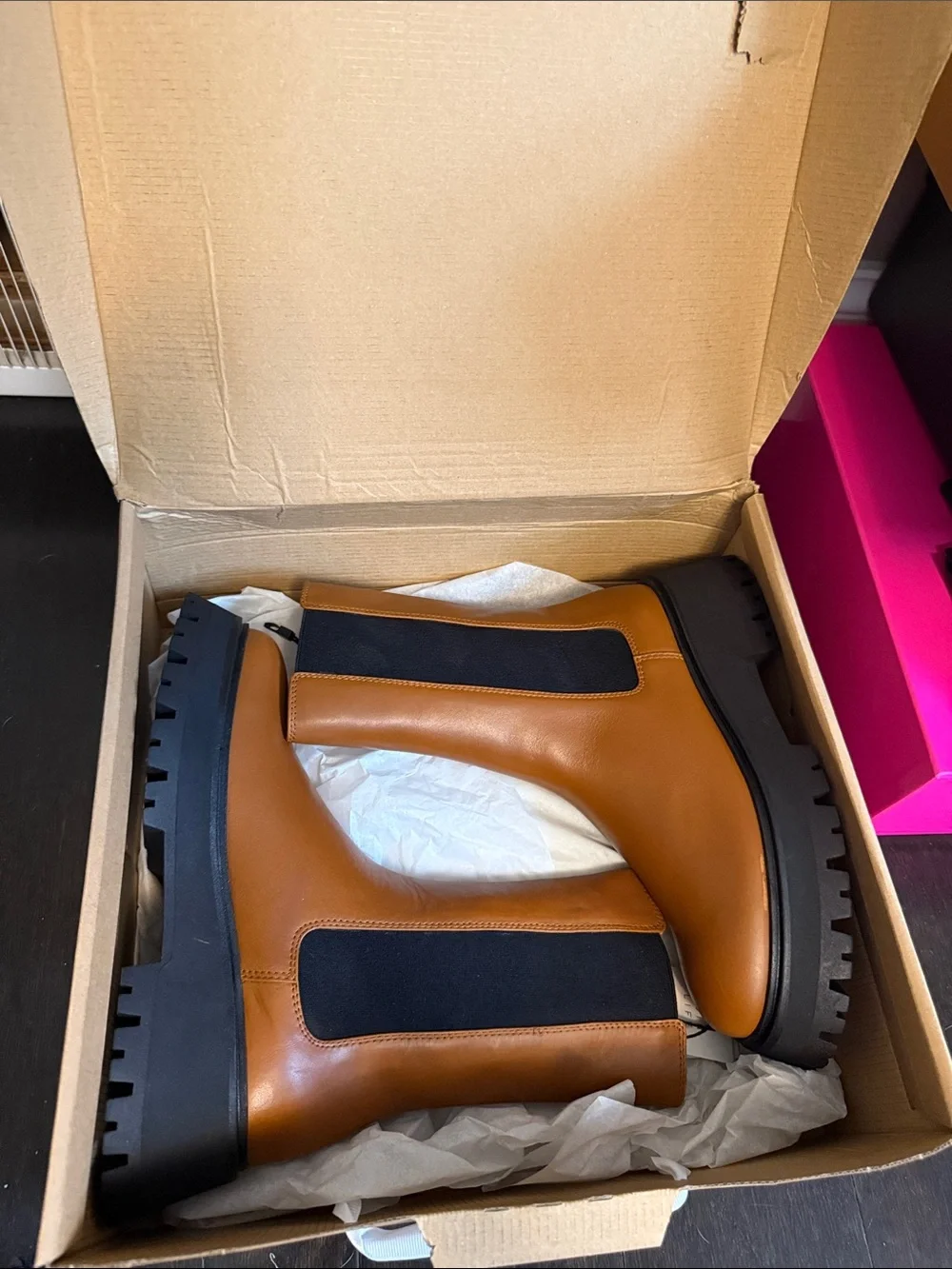 Zara Brown Chelsea Boot Box Label with Brown Accent brand new in box women 7.5